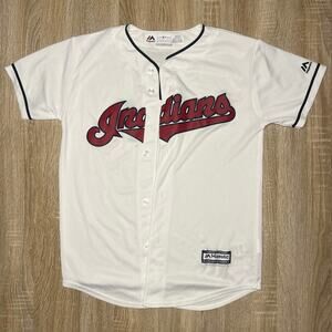Cleveland Indians Vintage MLB Baseball Jersey Majestic Cool Base Youth M White